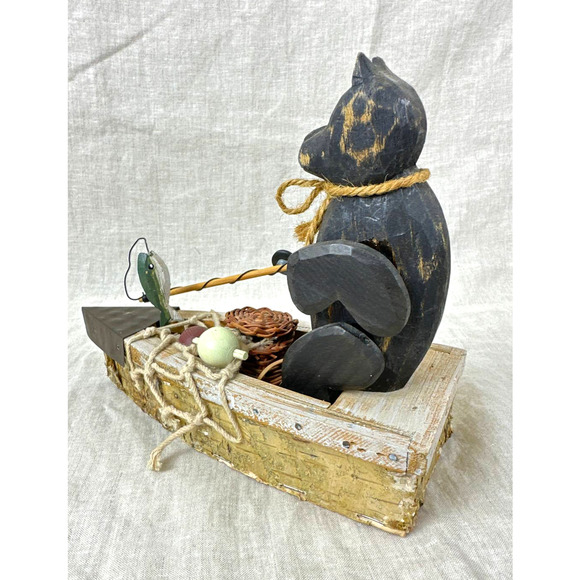 Fishing Bear in Boat - Rustic Farmhouse Cabin Decor -Unique Kitschy Vintage Find - Picture 4 of 9